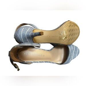 Kelly and Katie 3” heel Sandal Blue and white Ankle straps with buckle